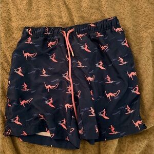Men's Navy Swim Shorts with Surfer Print